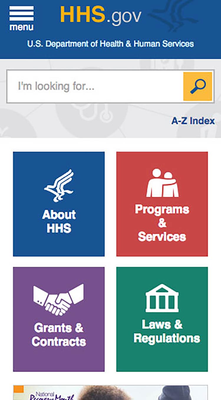 Mobile version of hhs.gov