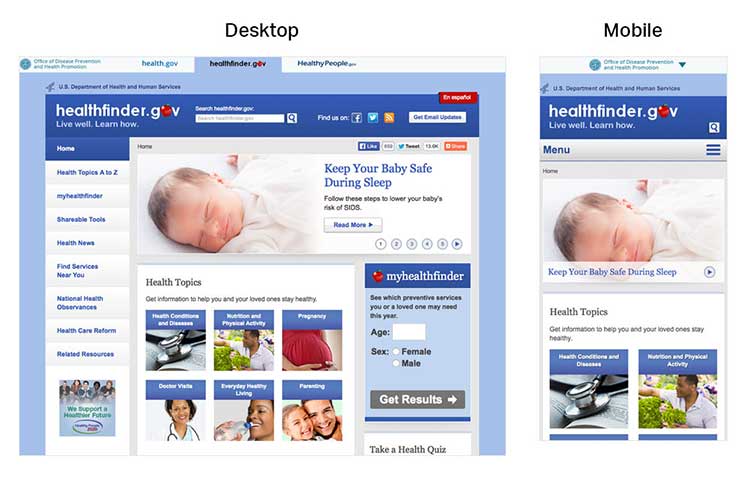 Screenshot of healthfinder.gov on a desktop computer and mobile phone.