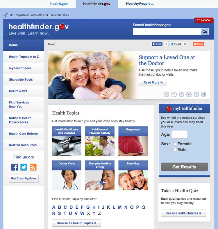 Screenshot of myhealthfinder homepage