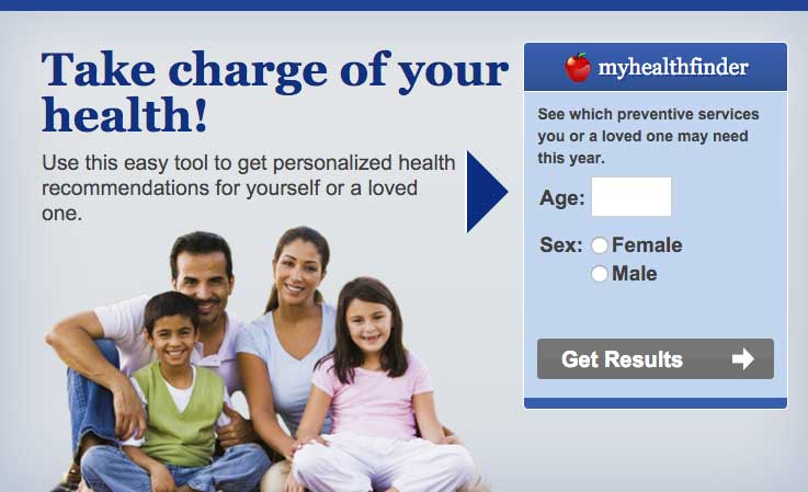 Screenshot of myhealthfinder tool