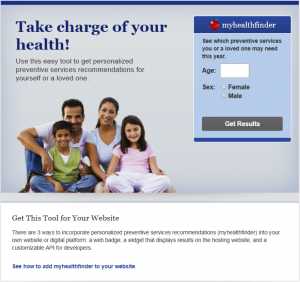 myhealthfinder Page Screenshot