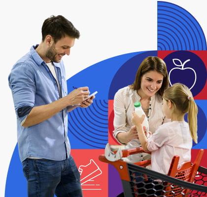 Una familia está comprando alimentos en la tienda.