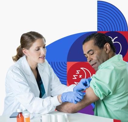 A man gets a vaccine from a health care provider.