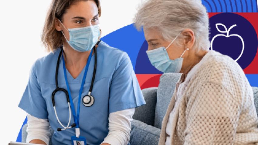 A health care provider shares information with an older woman.